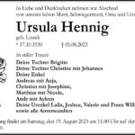 Traueranzeige Ursula Hennig, geb. Lassek