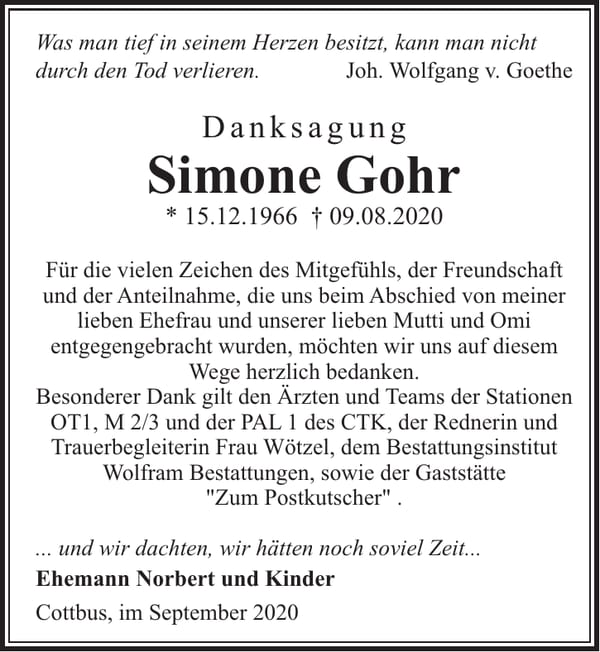 Traueranzeige Simone Gohr