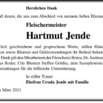Danksagung Hartmut Jende