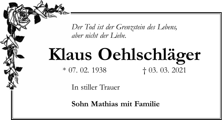 Traueranzeige Klaus Oehlschläger