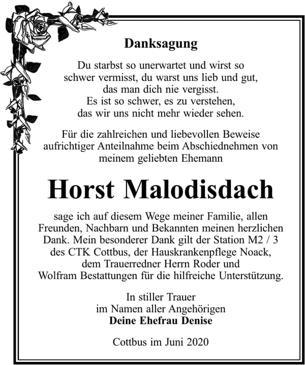 Traueranzeige Horst Malodisdach