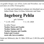 Traueranzeige Ingeborg Pehla, geb. Schröter