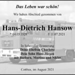 Traueranzeige Hans-Dietrich Hansow