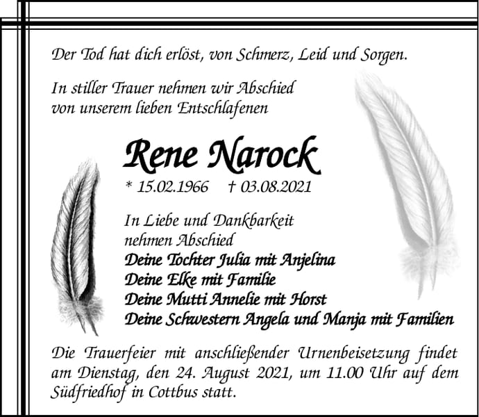 Traueranzeige Rene Narock