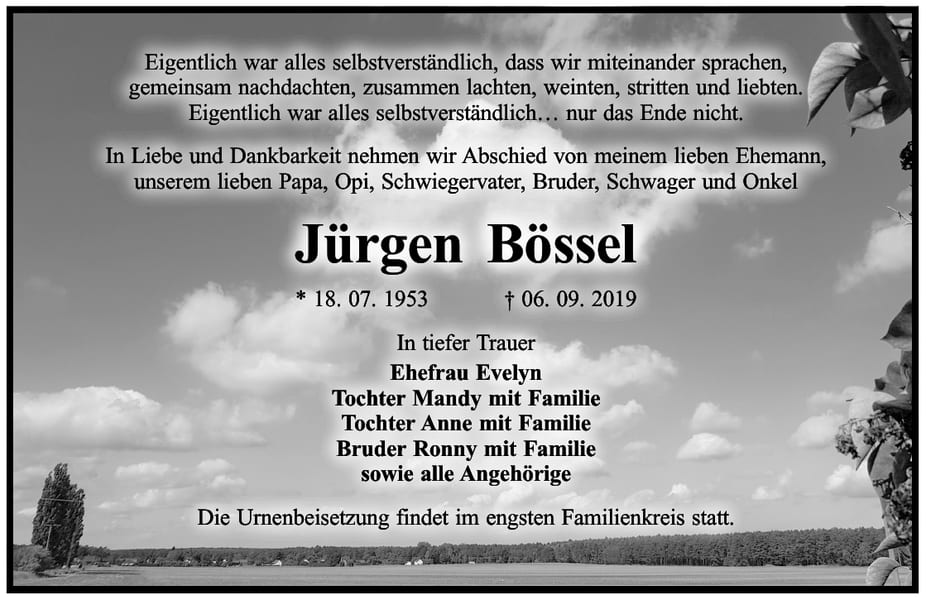 Traueranzeige Jürgen Bössel