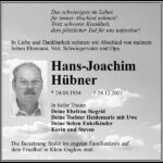 Traueranzeige Hans-Joachim Hübner