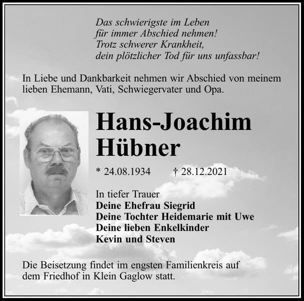 Traueranzeige Hans-Joachim Hübner
