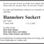 Traueranzeige Hannelore Suckert, geb. Vogel