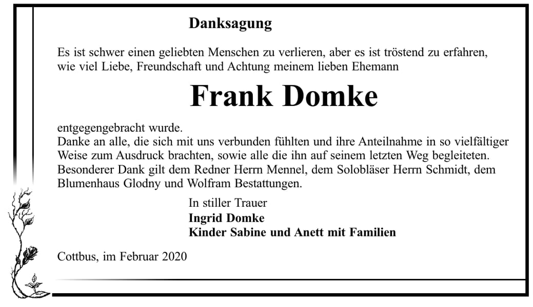 Danksagung Frank Domke