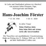 Traueranzeige Hans-Joachim Förster