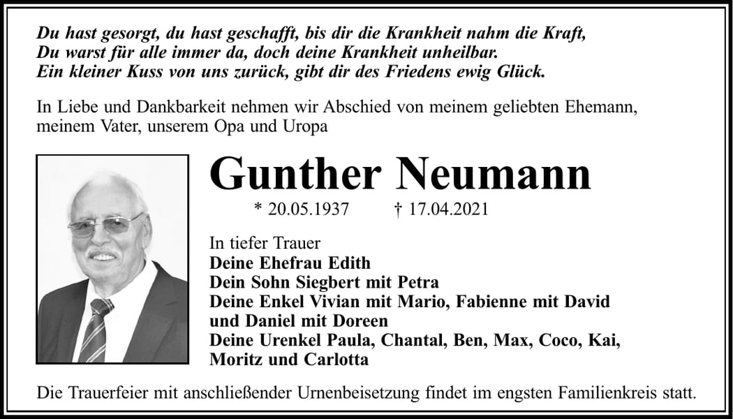 Traueranzeige Gunther Neumann