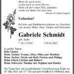 Traueranzeige Gabriele Schmidt, geb. Kube