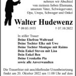 Traueranzeige Walter Hudewenz