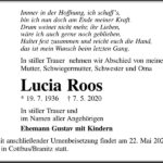 Traueranzeige Lucia Roos