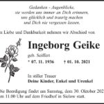 Traueranzeige Ingeborg Geike, geb. Seiffert
