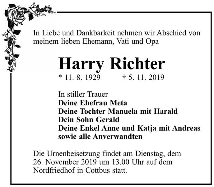 Traueranzeige Harry Richter
