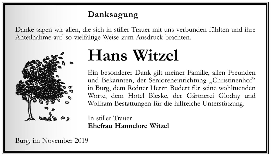 Danksagung Hans Witzel