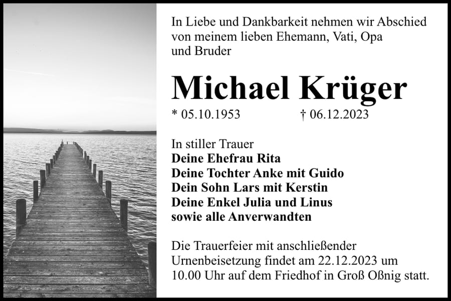 Traueranzeige Michael Krüger