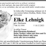 Traueranzeige Elke Lehnigk, geb. Zitelmann