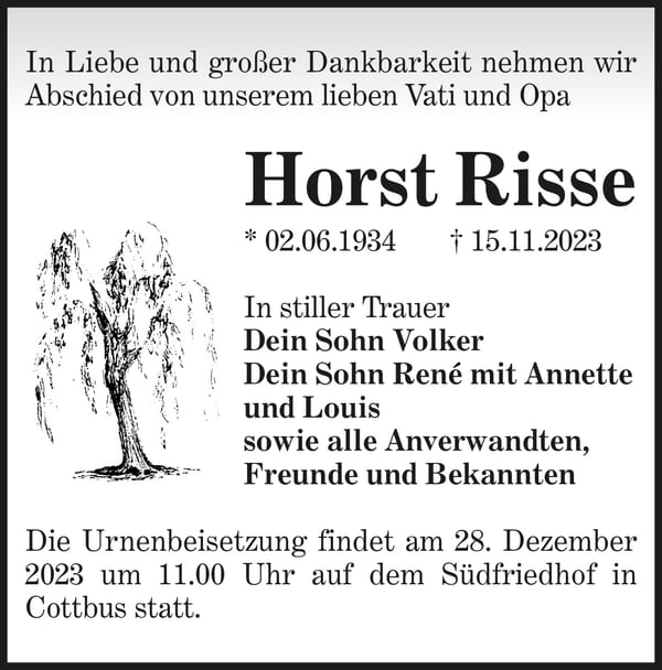 Traueranzeige Horst Risse