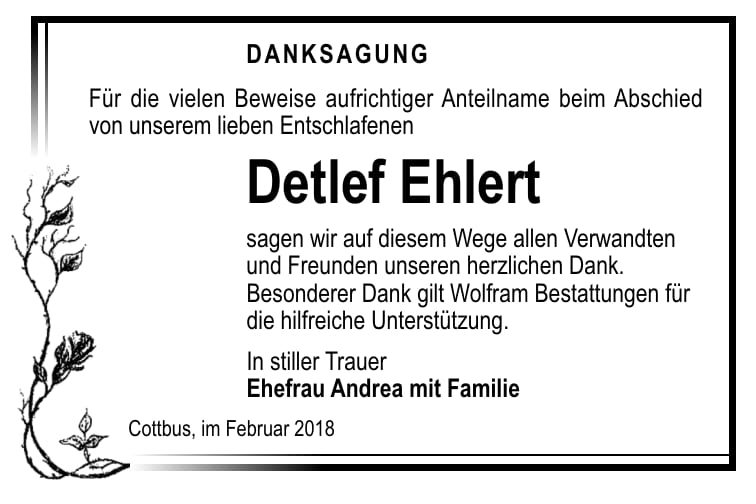 Danksagung Detlef Ehlert