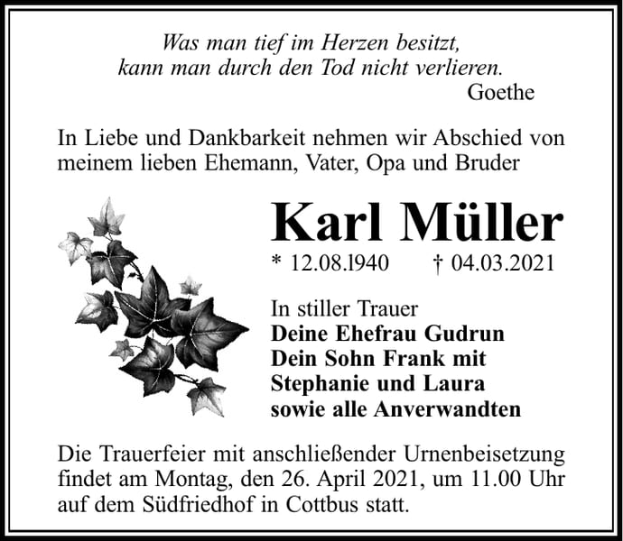 Traueranzeige Karl Müller