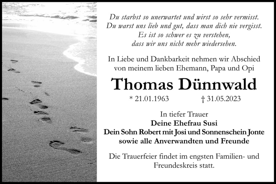 Traueranzeige Thomas Dünnwald