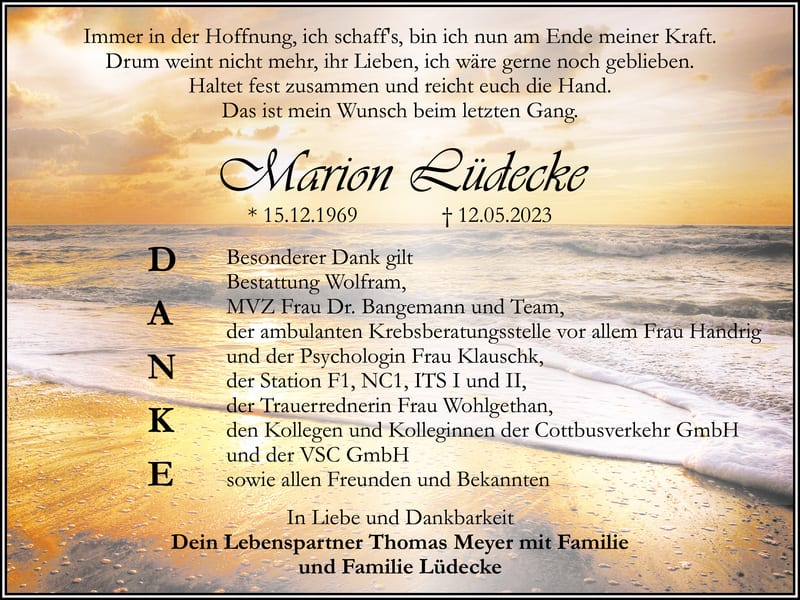 Danksagung Marion Lüdecke