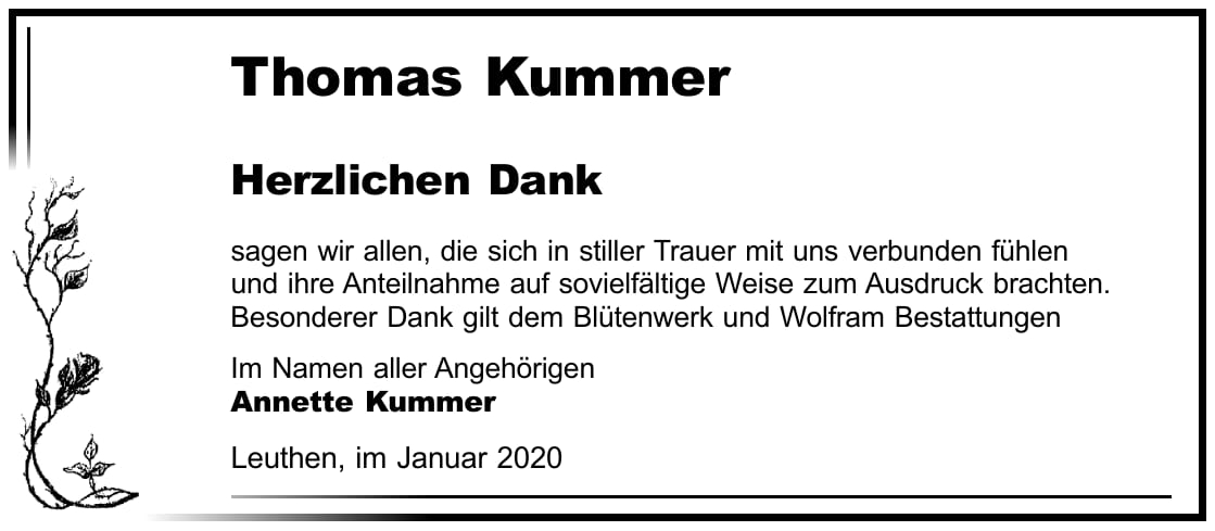 Traueranzeige Thomas Kummer