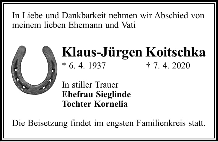 Traueranzeige Klaus-Jürgen Koitschka