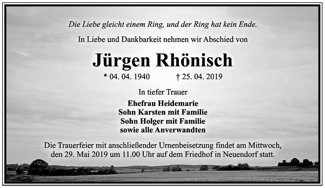 Traueranzeige Jürgen Rhönisch
