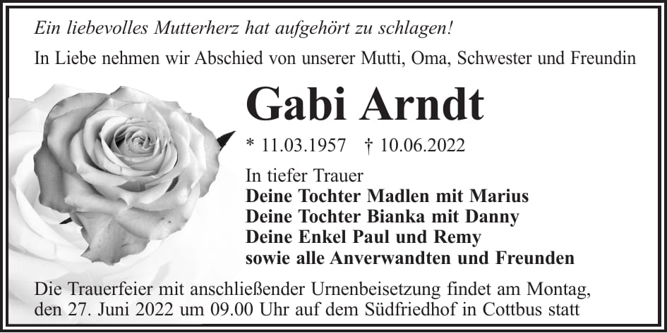 Traueranzeige Gabi Arndt