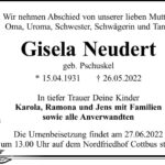 Traueranzeige Gisela Neudert, geb. Pschuskel