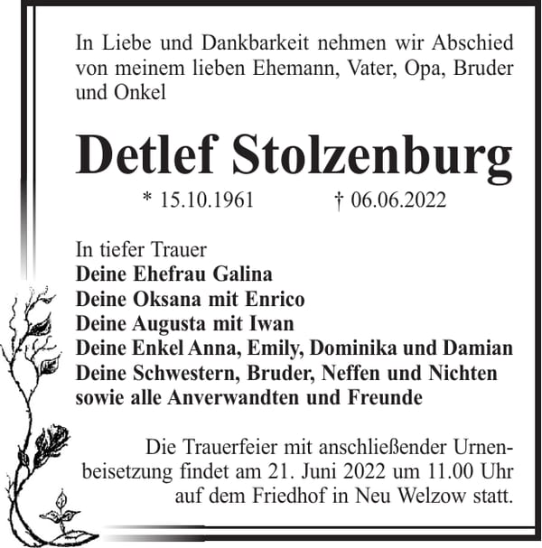 Traueranzeige Detlef Stolzenburg