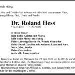 Traueranzeige Dr. Roland Hess