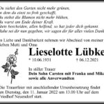 Traueranzeige Lieselotte Lübke