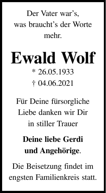 Traueranzeige Ewald Wolf