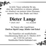 Traueranzeige Dieter Lange