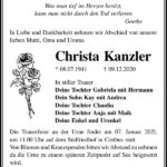 Traueranzeige Christa Kanzler