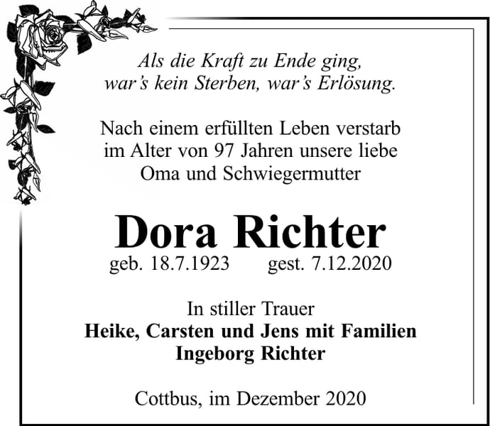 Traueranzeige Dora Richter