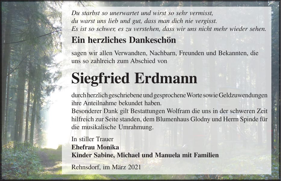 Danksagung Siegfried Erdmann