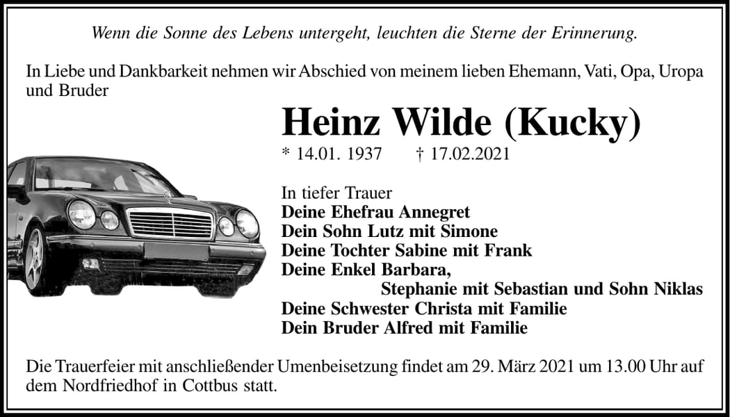 Traueranzeige Heinz Wilde (Kucky)