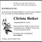 Danksagung Christa Betker