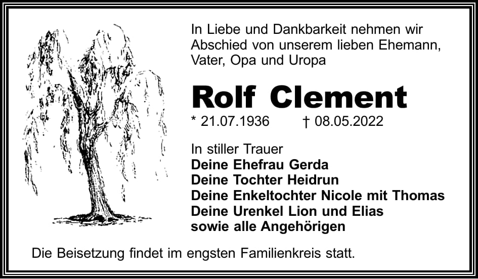 Traueranzeige Rolf Clement