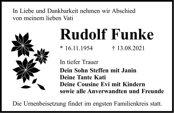 Traueranzeige Rudolf Funke