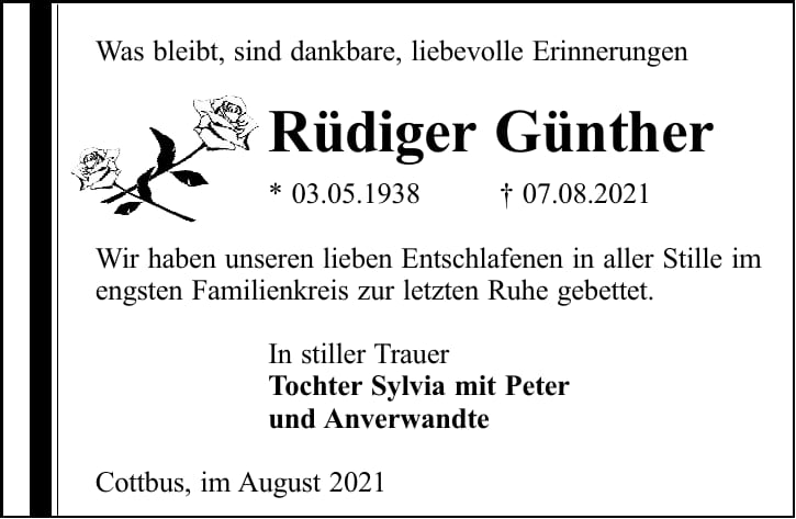 Traueranzeige Rüdiger Günther