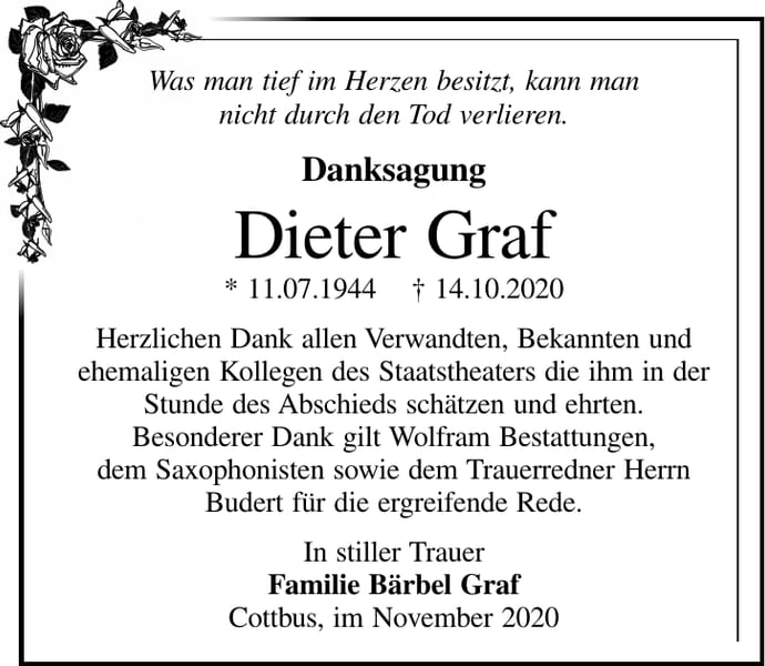 Danksagung Dieter Graf