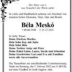 Traueranzeige Béla Meskó
