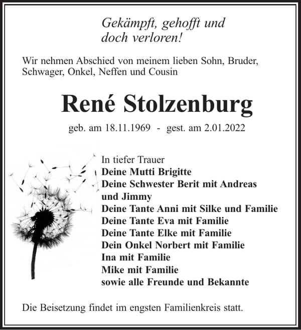 Traueranzeige René Stolzenburg