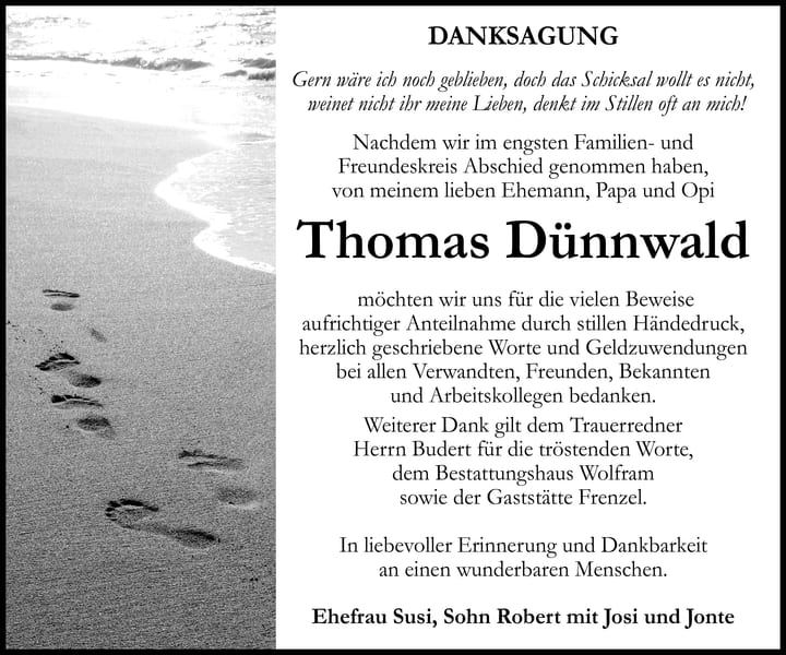 Danksagung Thomas Dünnwald